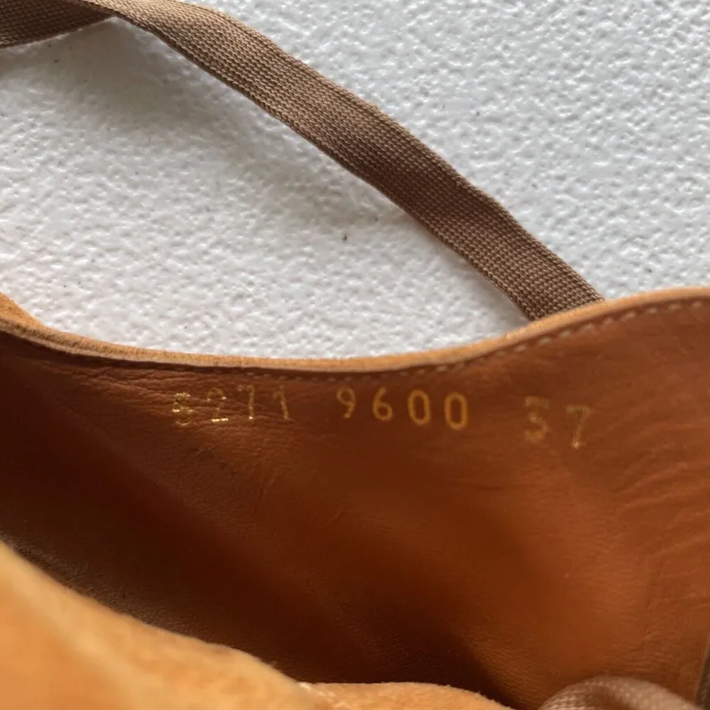 Gianvito Rossi Suede Cork Open Toe Lace Up Platform Shoes Orange/Beige Womens 37